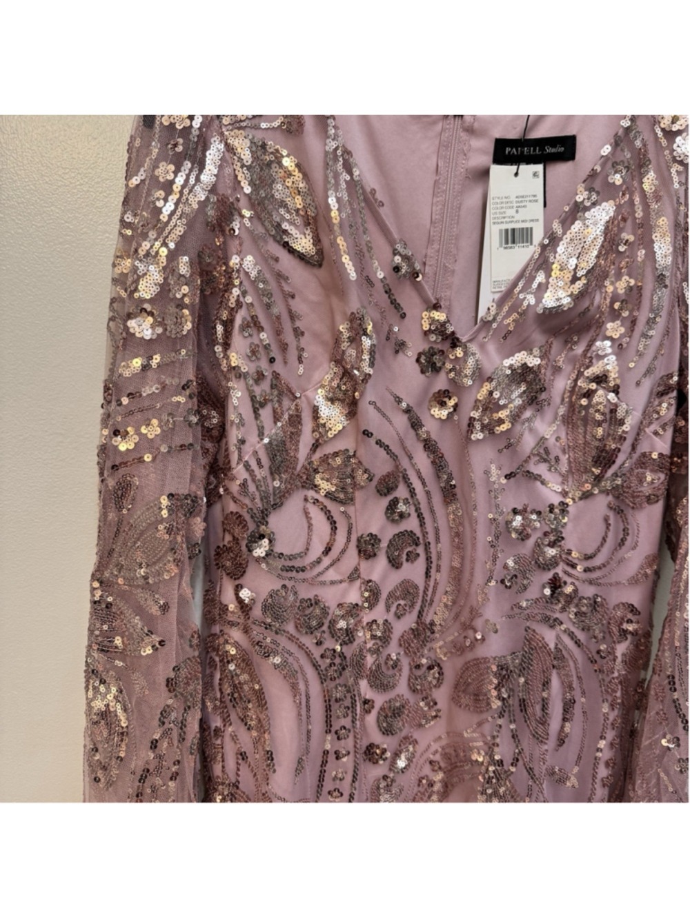 Adrianna Papell Pink Sequin Blouson Sleeve Sheath Cocktail Dress Wedding - Picture 3 of 9